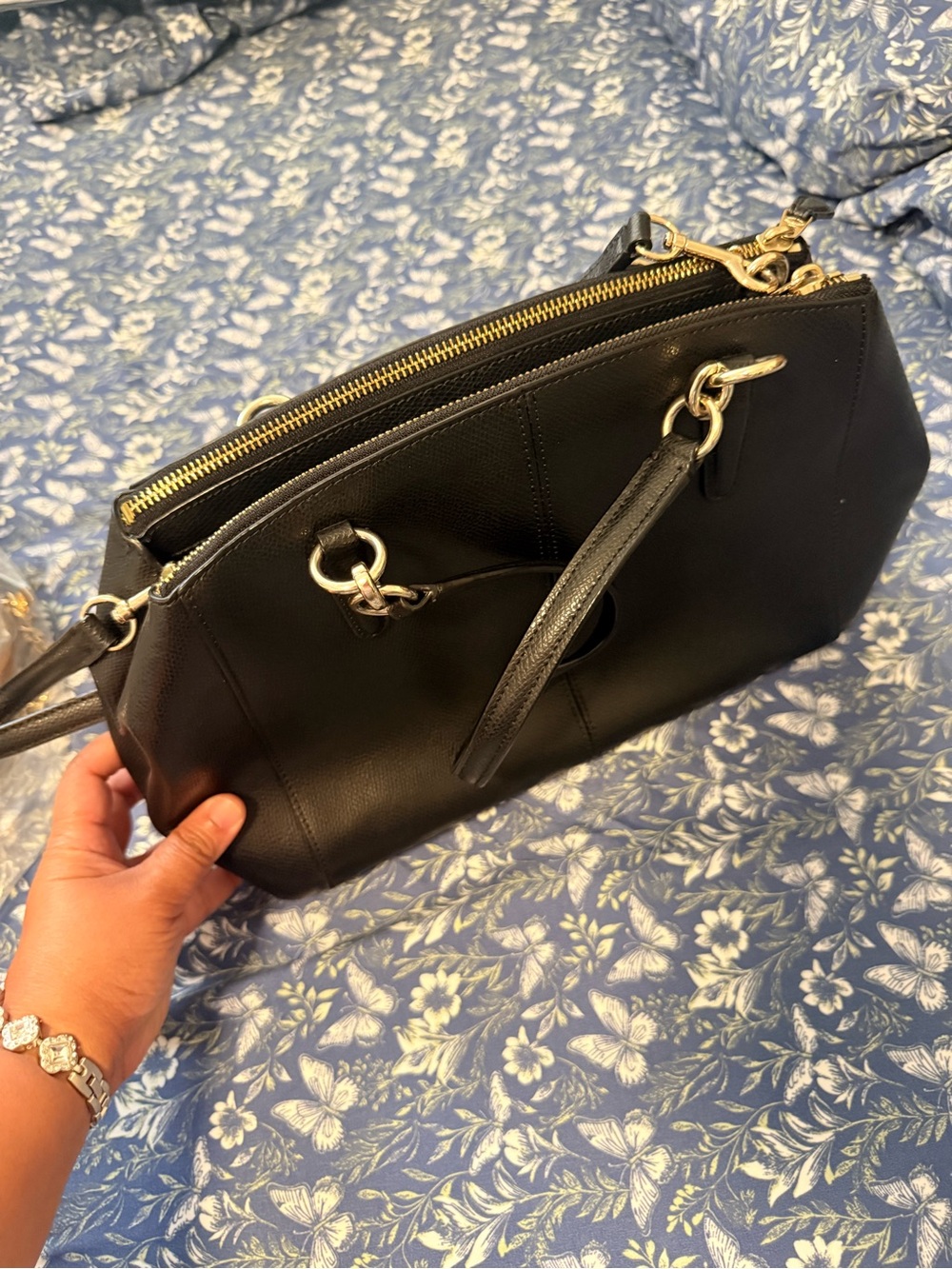 Authentic Coach Black Leather Structured Satchel Handbag - Women